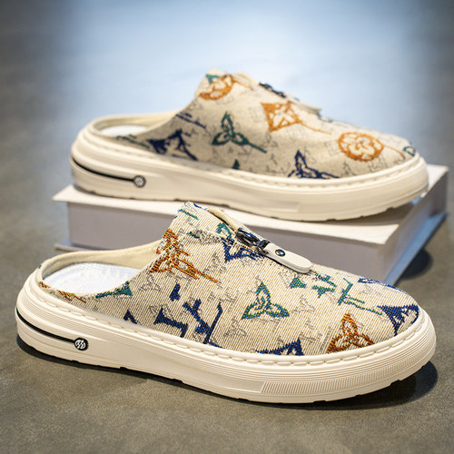 老北京布鞋男款冬季休闲软底透气半拖鞋一脚蹬无后跟懒人休闲潮鞋