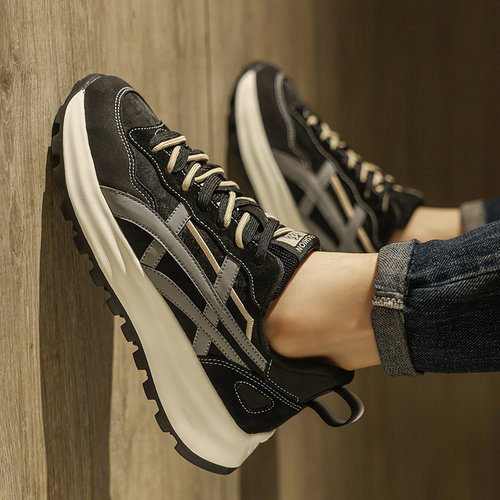 阿甘男鞋2026新款春季加绒百搭休闲男士运动增高防滑黑色老爹潮鞋
