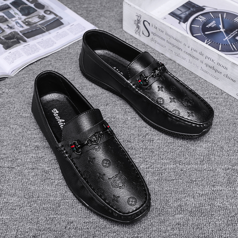 男鞋2025新款冬季百搭商务正装英伦休闲黑色皮鞋一脚蹬英伦豆豆鞋