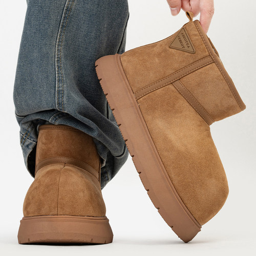 雪地靴男士冬季加绒保暖厚底大头棉鞋皮毛一体休闲丑萌高帮面包鞋