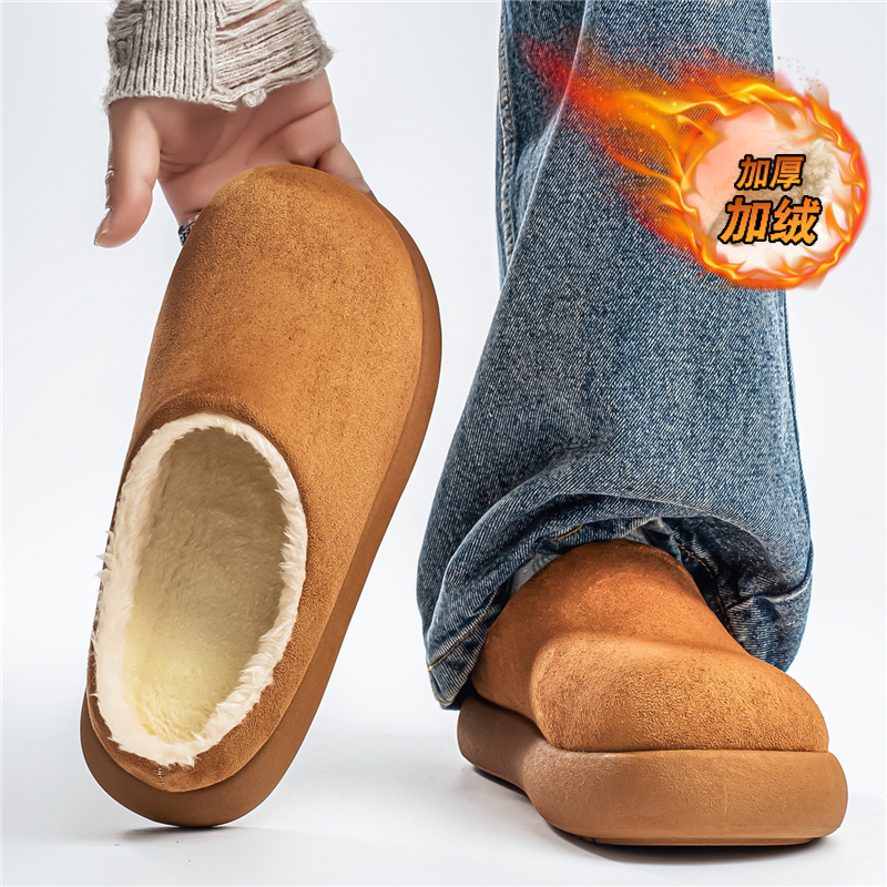 包头棉拖鞋男2025年新款冬季加绒保暖加厚懒人一脚蹬皮毛一体棉鞋