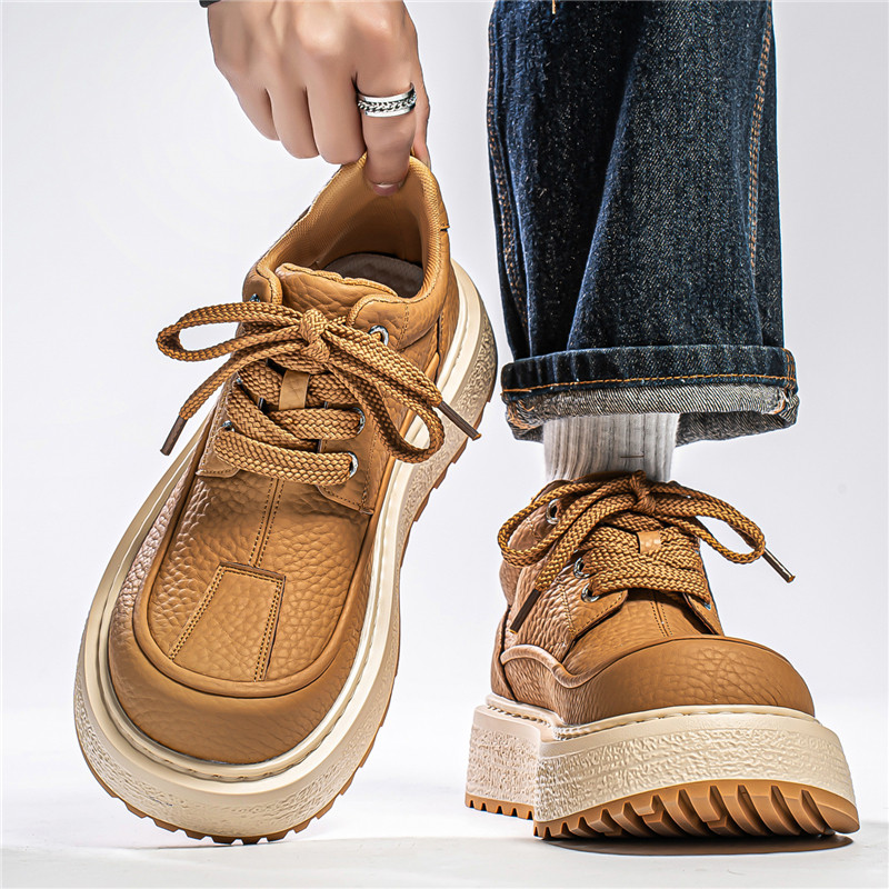 男鞋春季英伦风复古增高马丁靴皮面运动防滑厚底百搭大头休闲皮鞋