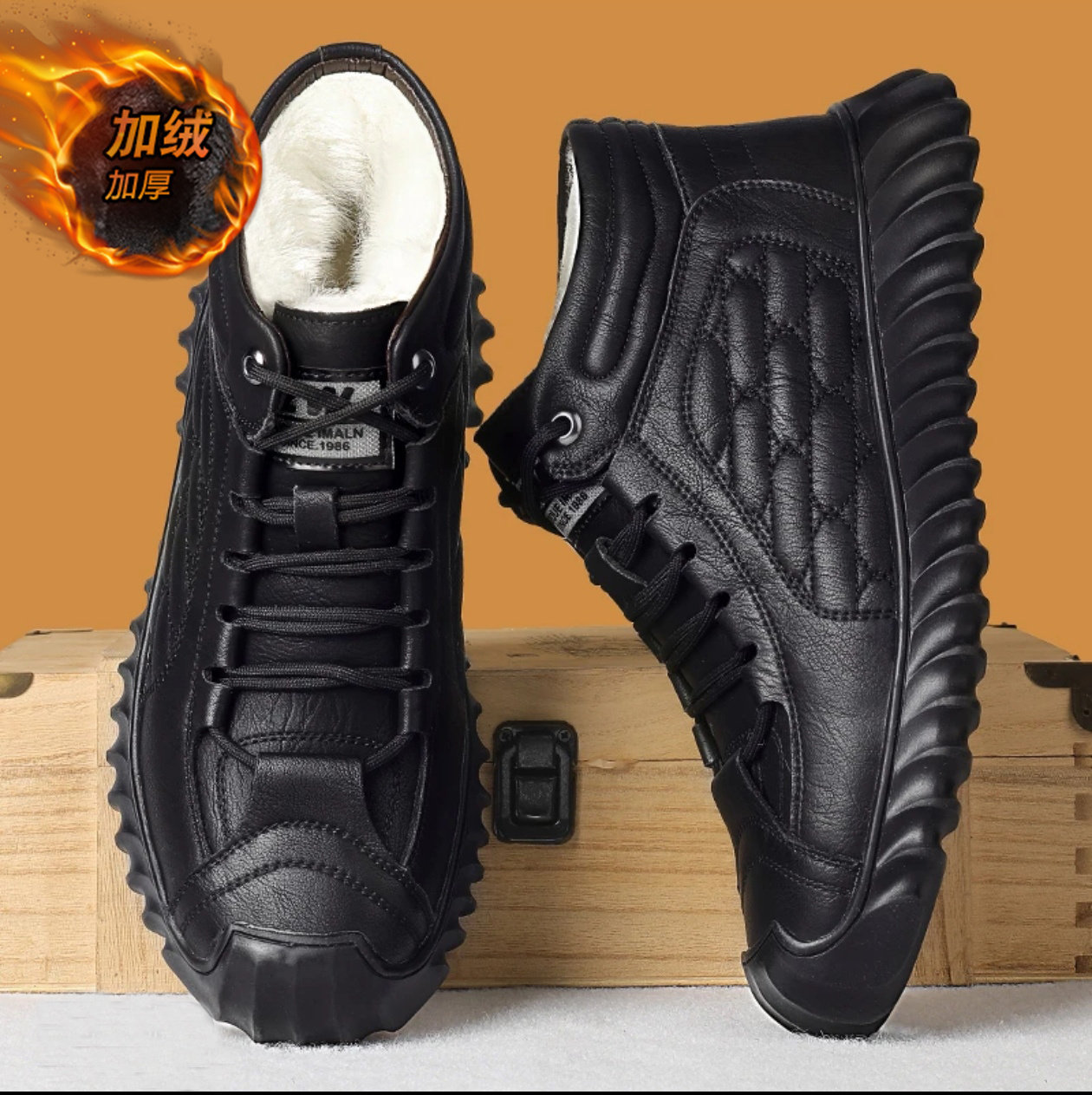 雪地靴男2025新款冬季保暖加绒皮面棉靴零下40度防寒皮毛一体棉鞋