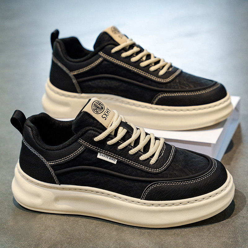 男鞋冬季潮流休闲百搭黑色板鞋男士工作上班防滑厚底运动阿甘皮鞋,流行男鞋,单鞋,淘宝优惠券,粉丝福利购,淘宝优惠卷