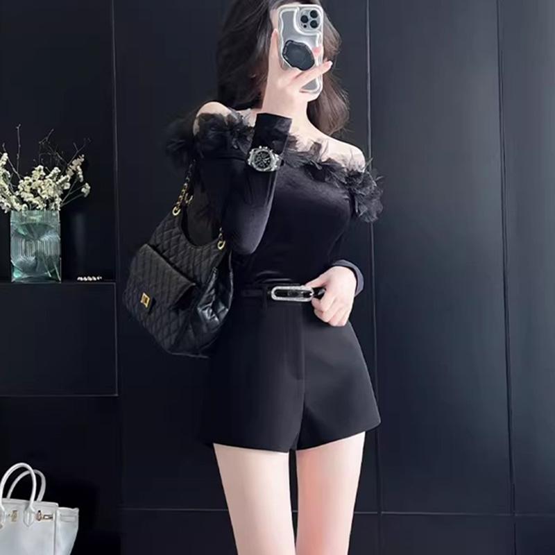 黑色西装短裤女春秋新款高腰a字阔腿遮胯显瘦打底外穿百搭靴裤潮