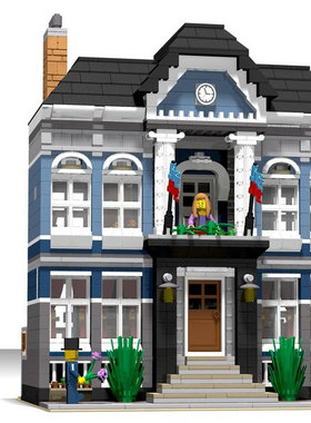 MOC蓝色住宅大型巨型房子形建筑形高颜值高难度拼图组装成人积木