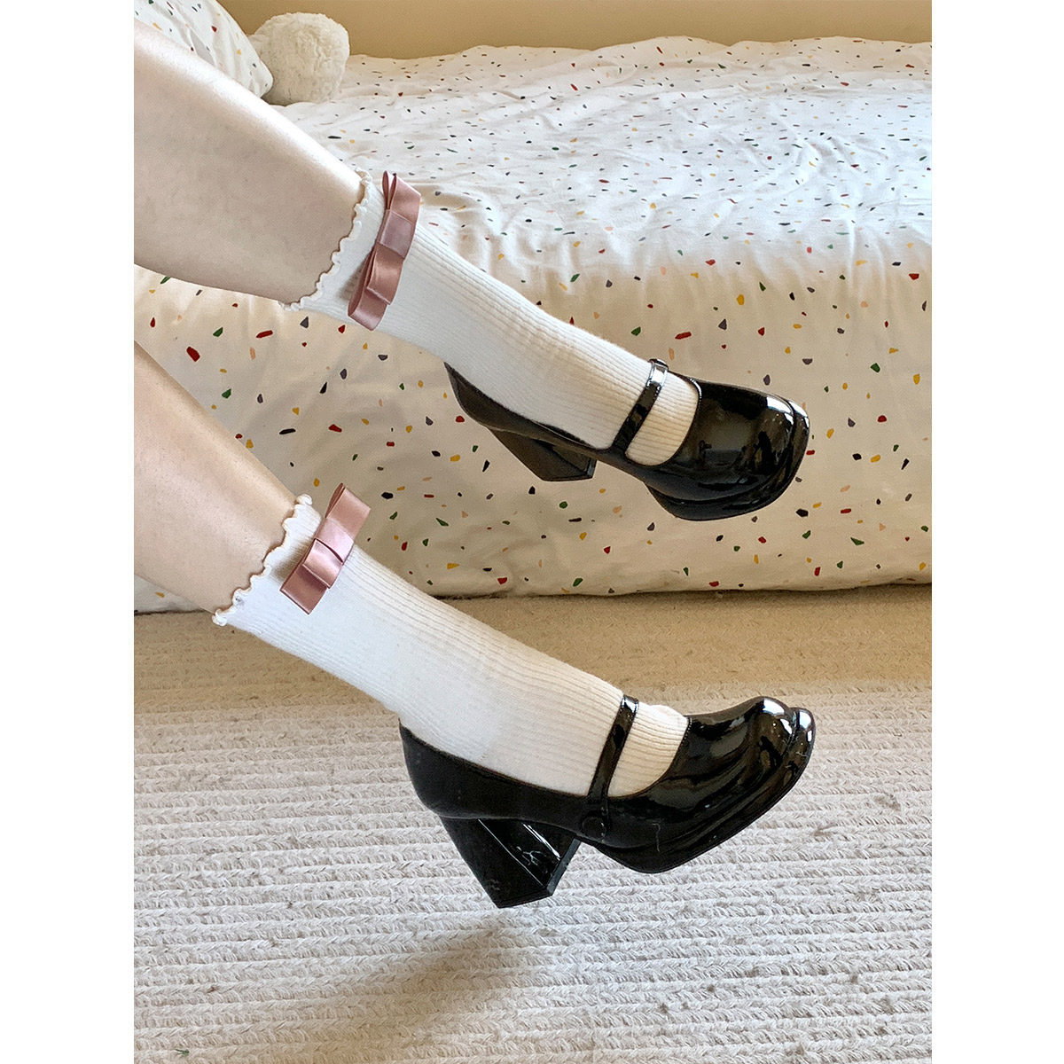 Miaolv College法式玛丽珍鞋女粗跟单鞋一字扣方头高跟鞋漆皮女鞋,女鞋,玛丽珍鞋,淘宝优惠券,粉丝福利购,淘宝优惠卷