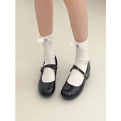 Miaolv 黑色女 女一字带气质小皮鞋 College法式 复古风漆皮玛丽珍鞋