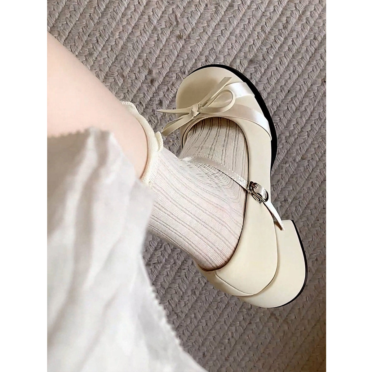 Miaolv College粗跟鞋玛丽珍鞋子女款法式伴娘高跟小单鞋白色女鞋,女鞋,玛丽珍鞋,淘宝优惠券,粉丝福利购,淘宝优惠卷