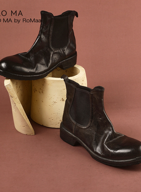 ROROMA 意大利进口全水洗马皮 复古静奢做旧烟筒切尔西短靴