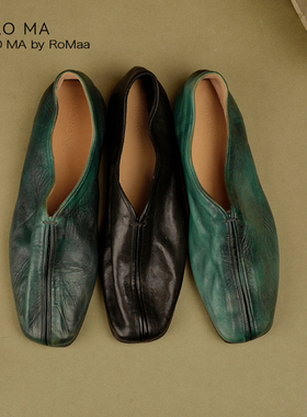 ROROMA 意大利进口全水洗马皮 高阶松弛细皱肌理浅口拼接单鞋
