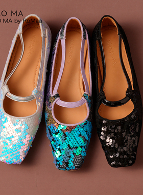 RORO MA 原创设计师浪漫美学手工艺感SEQUIN珠光羊皮芭蕾鞋