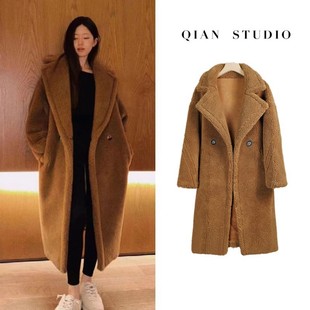 赵露思柳智敏同款M家泰迪熊大衣女冬季中长款加厚羊羔毛皮草外套