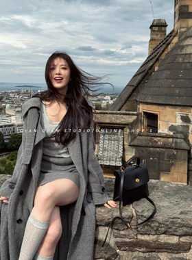 QIAN 法式高级感慵懒风风衣针织开衫外套长款设计感宽松毛衣外套