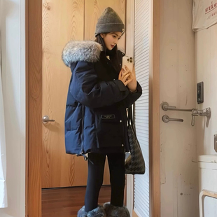 超好看大毛领连帽工装派克服加厚保暖中长款三防羽绒服外套冬装