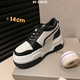 14cm内增高小白鞋女小个子春夏新款真皮隐形12公分10厘米厚底板鞋