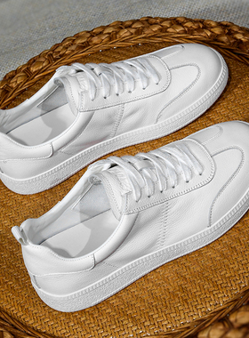 头层牛皮白色德训鞋女夏2024年春秋新款百搭运动休闲平底小白鞋女