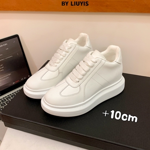 刘思10公分内增高小白鞋女新款隐形真皮小个子厚底8cm运动板鞋