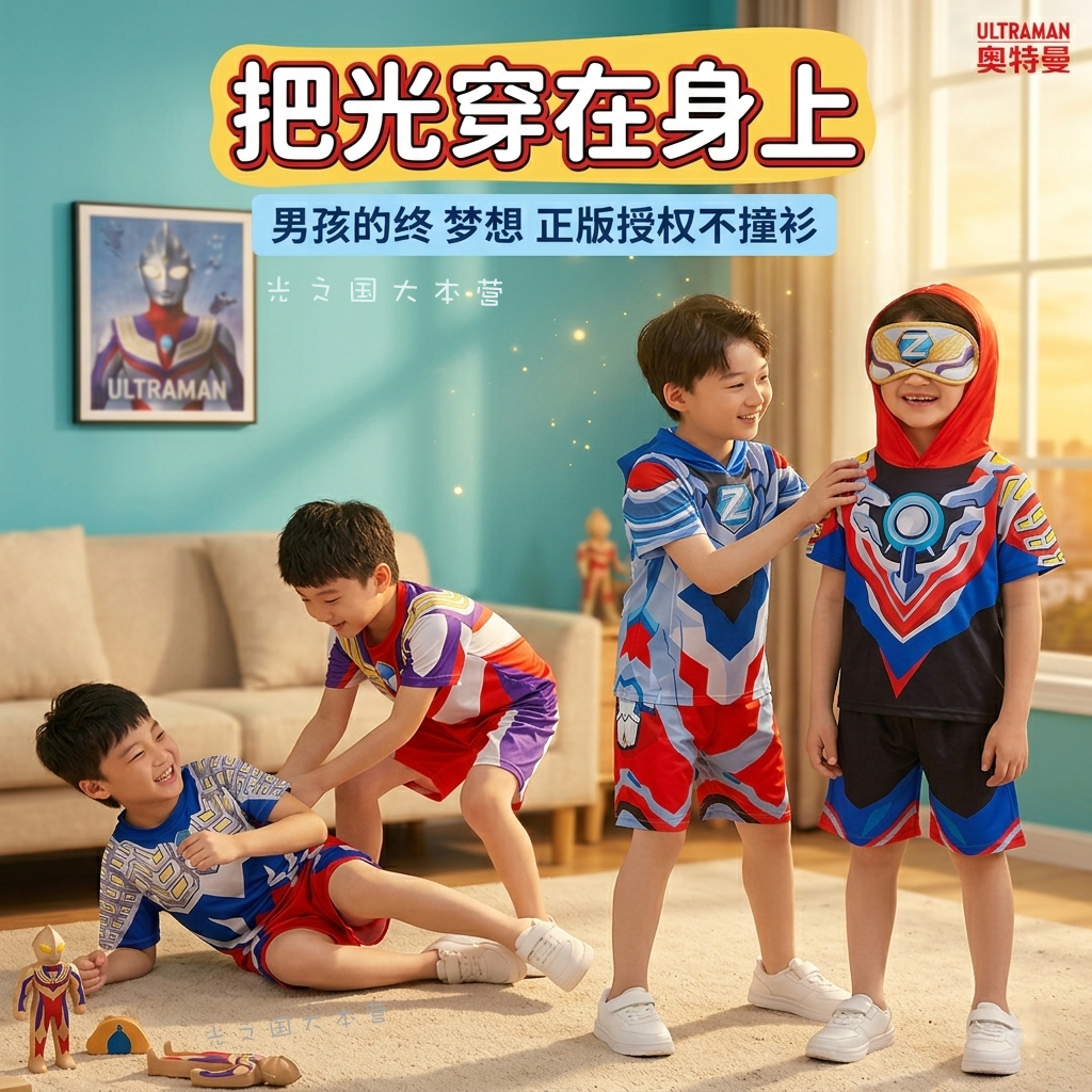 奥特曼衣服男童夏天女款赛罗春秋酷炫外套服装迪加特利迦连帽t恤