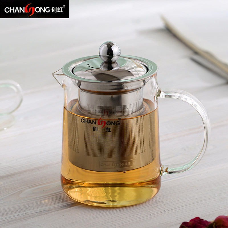 创虹耐热玻璃泡茶壶加厚 带把功夫茶具花茶壶耐热过滤泡茶器包邮