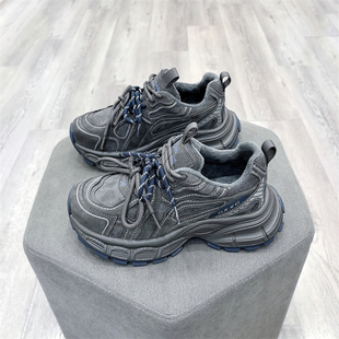 新款 982 女鞋 厚底增高透气休闲鞋 185 真皮加绒老爹鞋 冰洁2025冬季