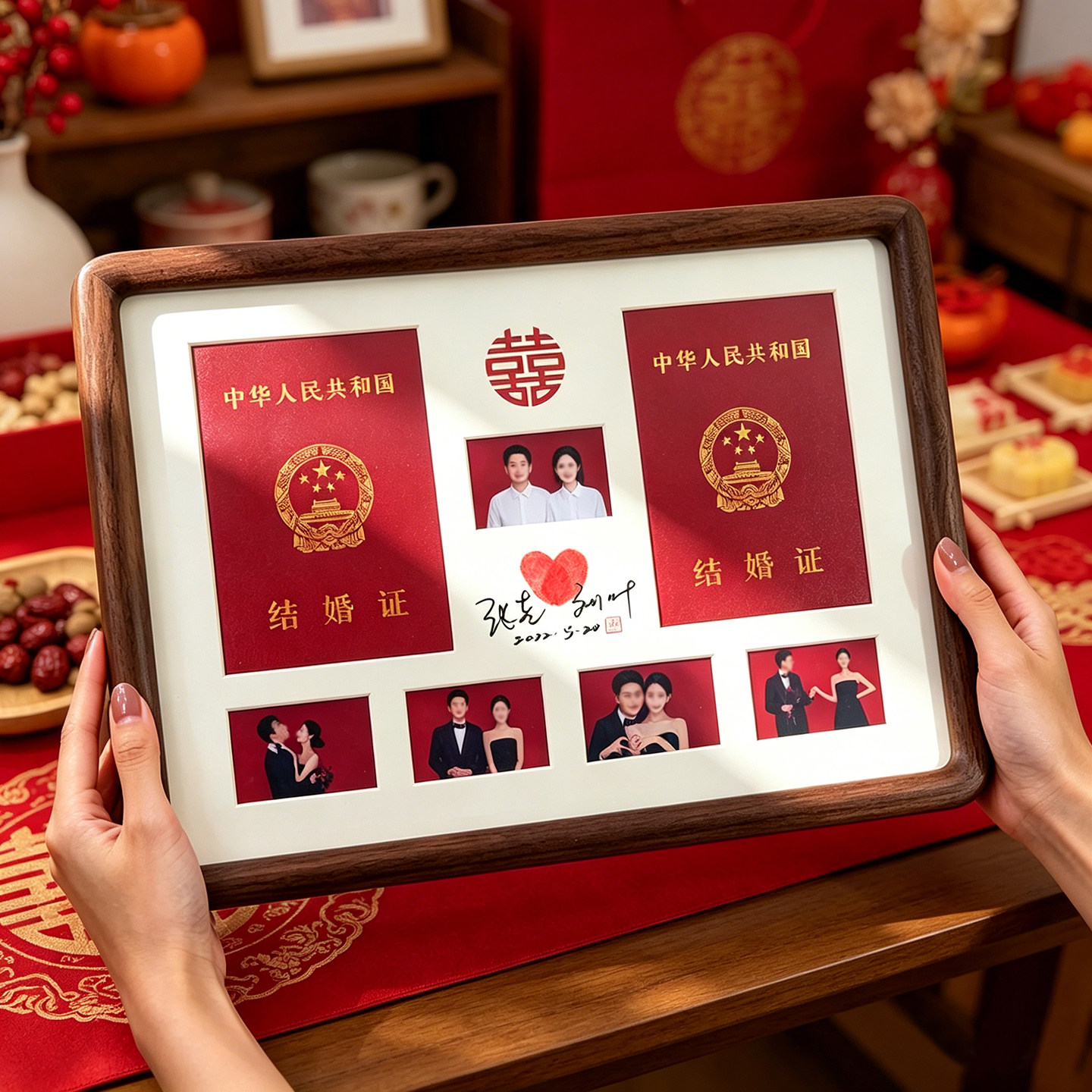 结婚证相框实木玻璃登记照摆件新婚领证订婚礼物纪念摆台高级创意