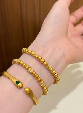 高级冷门黄金色转运珠镶钻手链