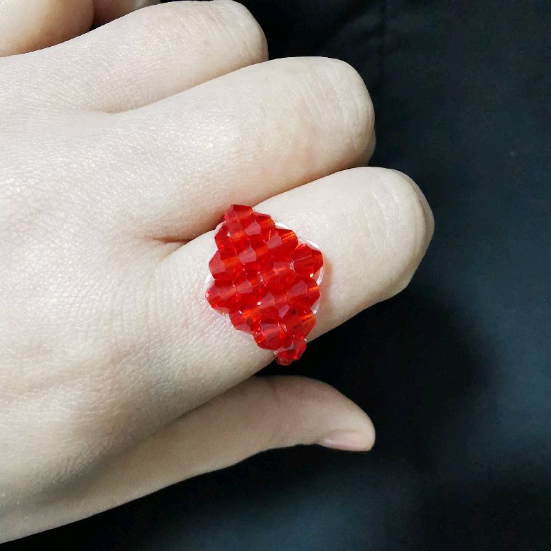 新品手工编制水晶菱形戒指女时尚串珠指环多色成品包邮本命年配饰