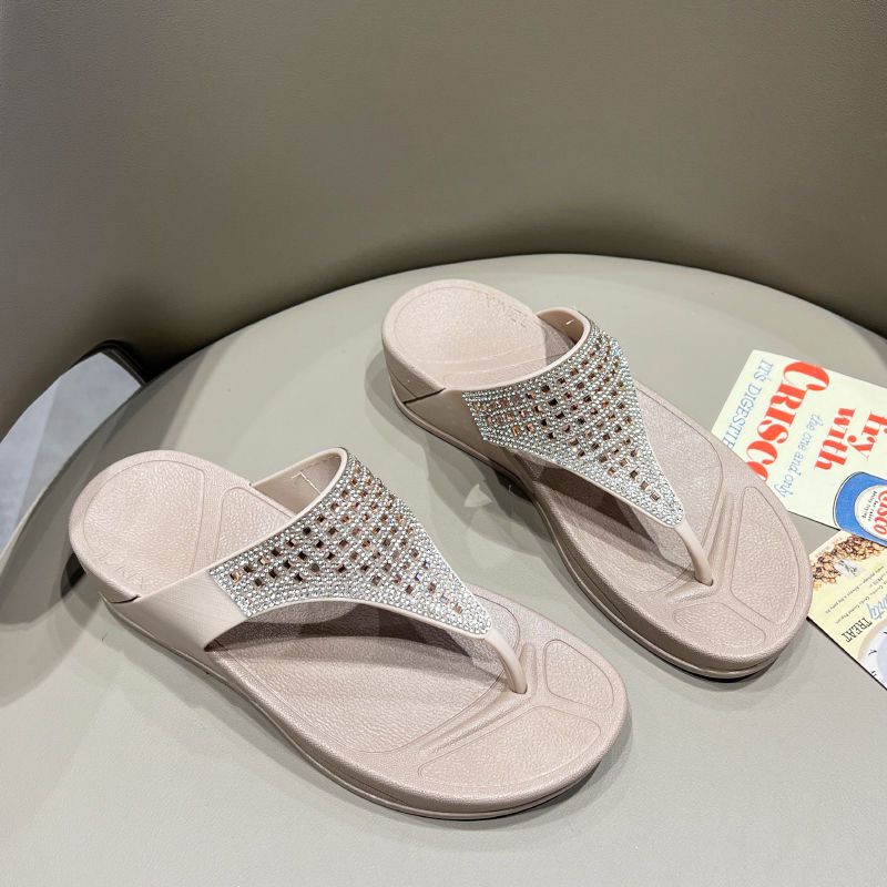 信智亮晶晶坡跟人字拖女夏外穿时尚夹脚舒适夏季厚底沙滩凉拖鞋潮