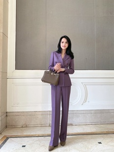 新款 职业套装 加厚羊毛香芋紫直筒裤 显瘦女时尚 修身 冬季