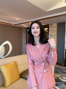 女 套装 时尚 职业装 新款 工装 桃粉色西装