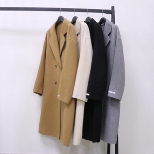 欧洲站2024秋冬新款 赫本风毛呢外套 韩系高级感双面呢大衣女中长款
