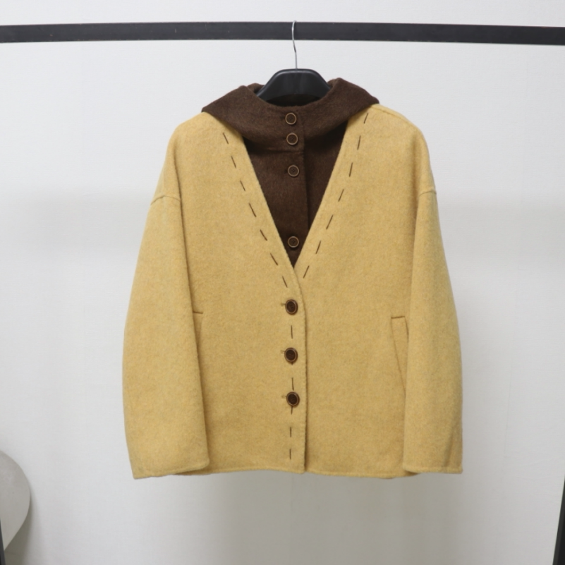 韩版连帽两件套双面羊毛大衣短款2025新款女秋冬百搭显瘦毛呢外套