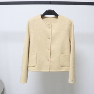 赫本小香风双面呢大衣女短款2025新款高级感白色羊毛呢外套零羊绒