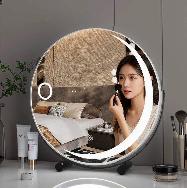 镜子化妆镜桌面台式梳妆镜智能led带灯光女生卧室房间补光美妆镜