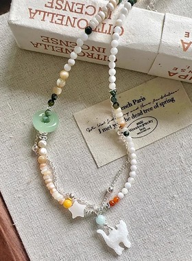 Margot手作多巴胺双层彩色串珠项链猫咪小清新创意百搭锁骨链女