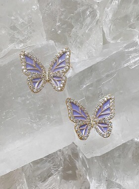 Margot手作紫色蝴蝶蚊香盘耳夹无耳洞耳饰精致气质耳钉小众耳环