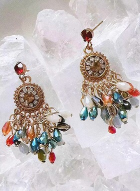 Margot手作民族风彩色流苏长款耳环轻奢小众高级感复古耳钉耳饰品