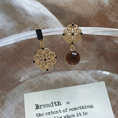 margot手作新中式设计感不对称优雅虎眼石耳环女轻奢小众耳钉耳饰