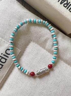 Margot手作 绿松石斑点石串珠转运珠手链女文艺复古个性时尚手饰