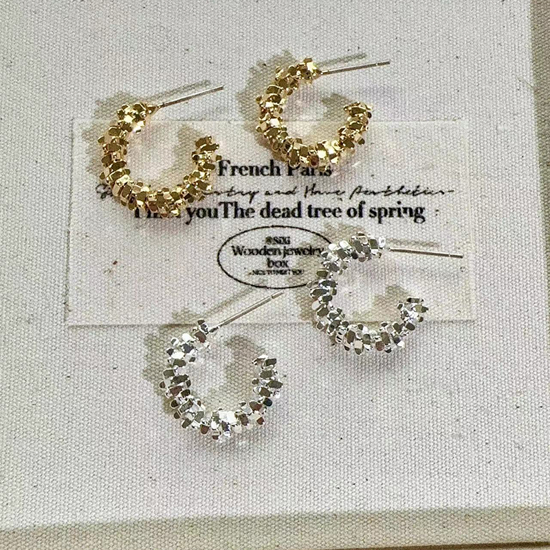 Margot手作碎银子圆圈耳环无耳洞耳夹气质百搭耳钉简约通勤耳饰