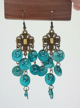 Margot手作异域复古绚丽蓝色风铃清冷感耳环无耳洞耳夹女耳饰品