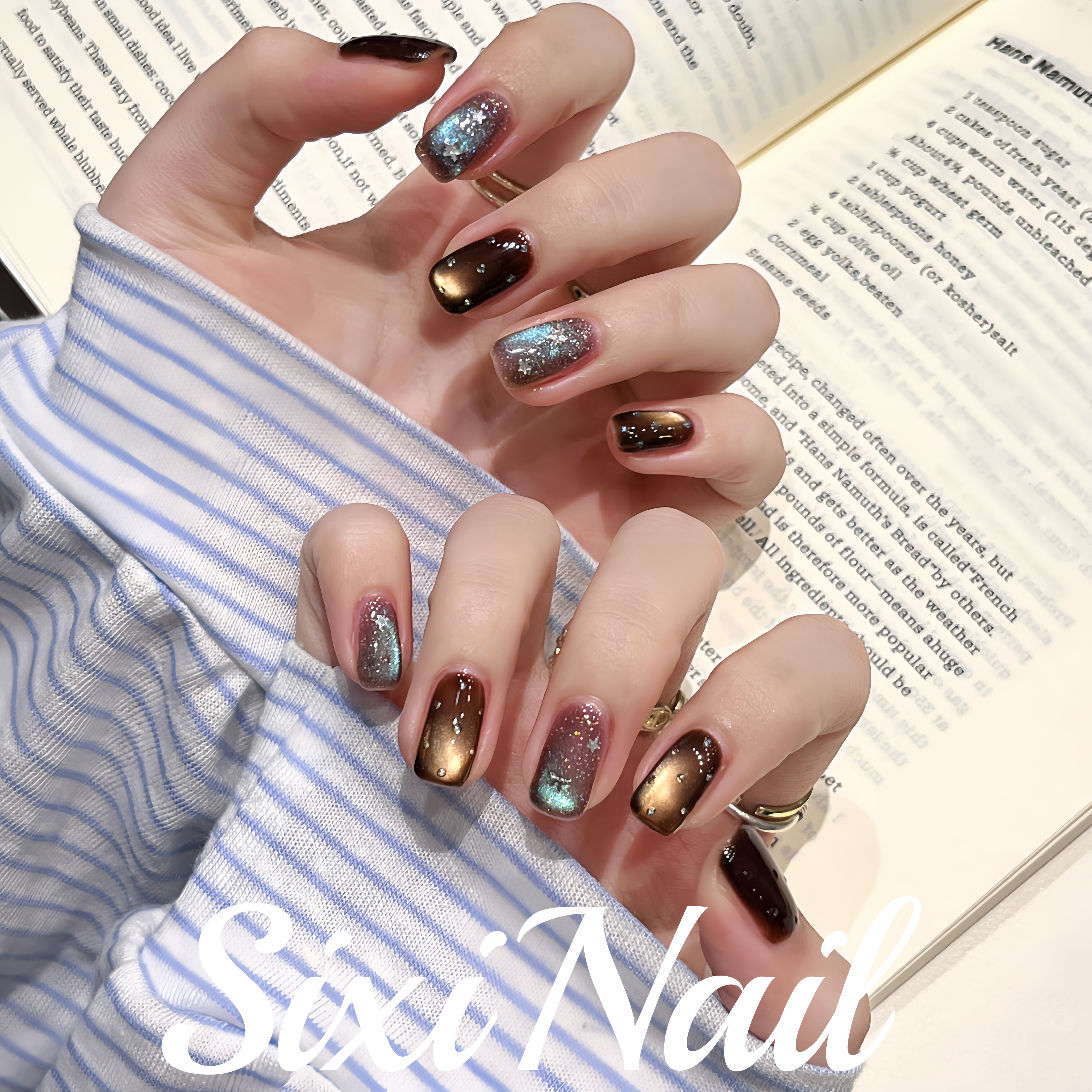 ins琥珀色渐变猫眼星星纯手工穿戴甲高级显白指甲美甲贴片假指甲,彩妆/香水/美妆工具,穿戴甲/甲片,淘宝优惠券,粉丝福利购,淘宝优惠卷