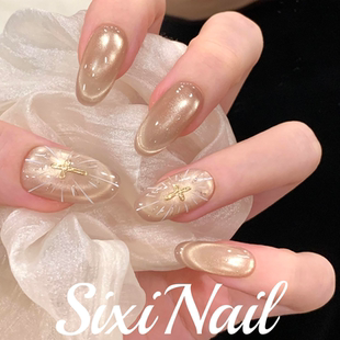 神谕圣光手绘十字架猫眼纯手工穿戴甲高级显白指甲美甲贴片假指甲