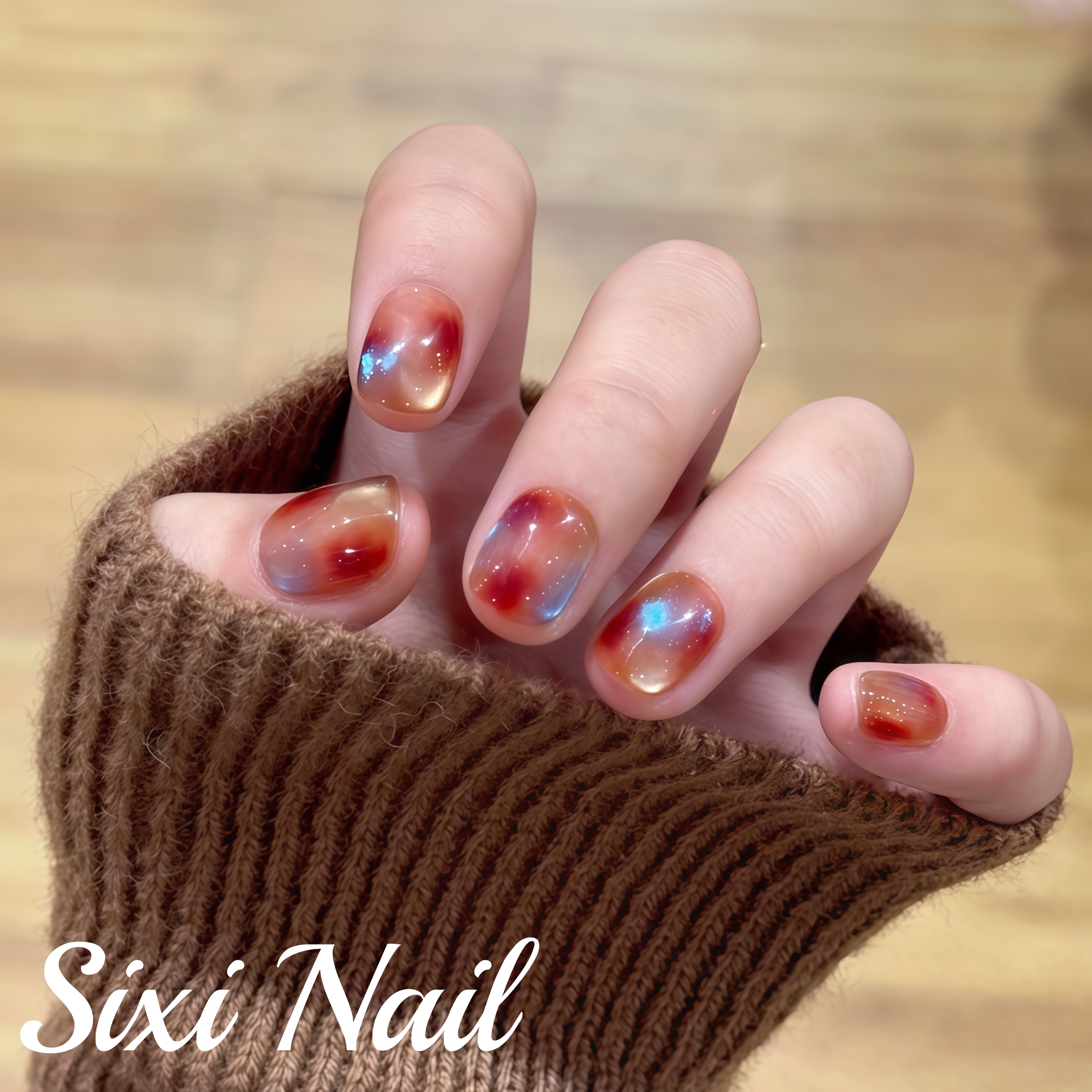 美拉德琥珀色纯手工穿戴甲ins风猫眼晕染渐变美甲贴片假指甲,彩妆/香水/美妆工具,穿戴甲/甲片,淘宝优惠券,粉丝福利购,淘宝优惠卷