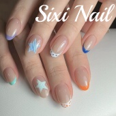 夏季 手绘星星法式 纯手工穿戴甲ins风海岛度假显白美甲贴片假指甲