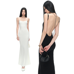 PEMPL 针织鱼尾长裙女露背显瘦biling链条吊带连衣裙 纯欲性感修身