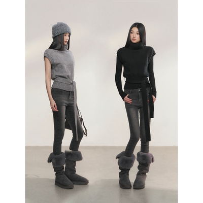 PEMPL·纯色保暖高领毛针织背心女秋冬叠穿宽松套头无袖上衣