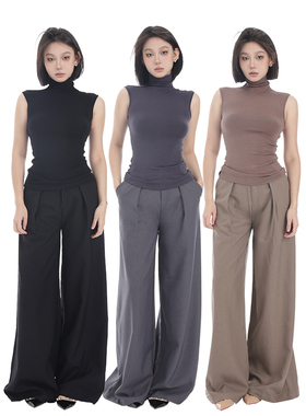 PEMPL 休闲裤女春季新款高腰宽松显瘦阔腿裤百搭西装裤直筒拖地裤