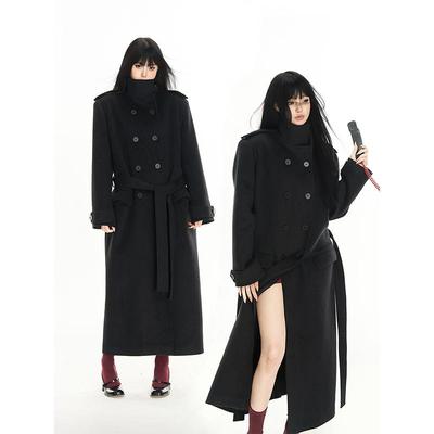 经典黑灰色女士简约休闲毛呢外套